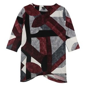 ALFANI  LADIES’ PRINTED ASYMMETRICAL SWING PULLOVER TUNIC TOP